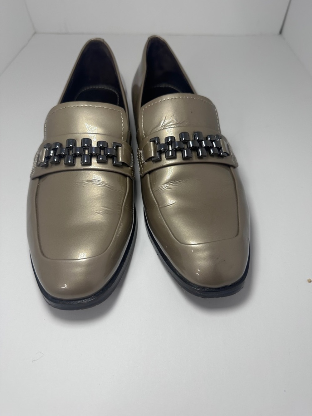 Donald J Pliner Almond Leeza Patent Leather Loafer, Chic, Corporate Girl